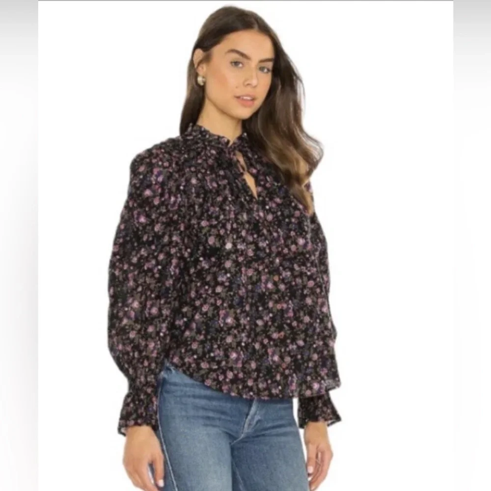 Free People Meant to Be Blouse Black Pink Floral Print Size Medium - Picture 3 of 11